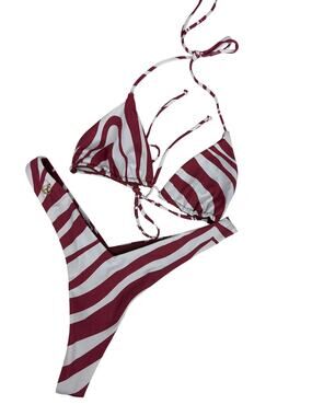 Axil Swim Brown Zebra Print Thong Triangle Matching 2 Piece Bikini S